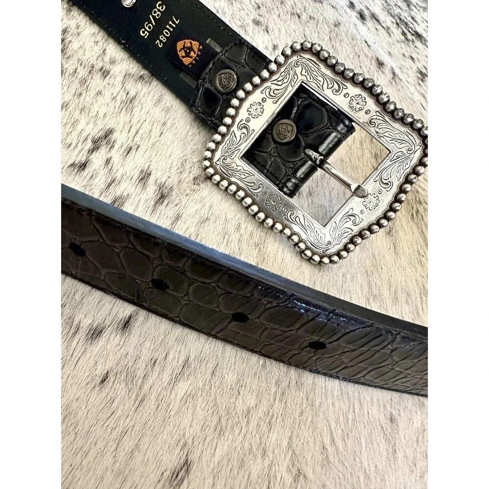 Ariat Genuine Leather Belt Women's Limited Edition Buckle 2007 Zebra Studs Sz 38